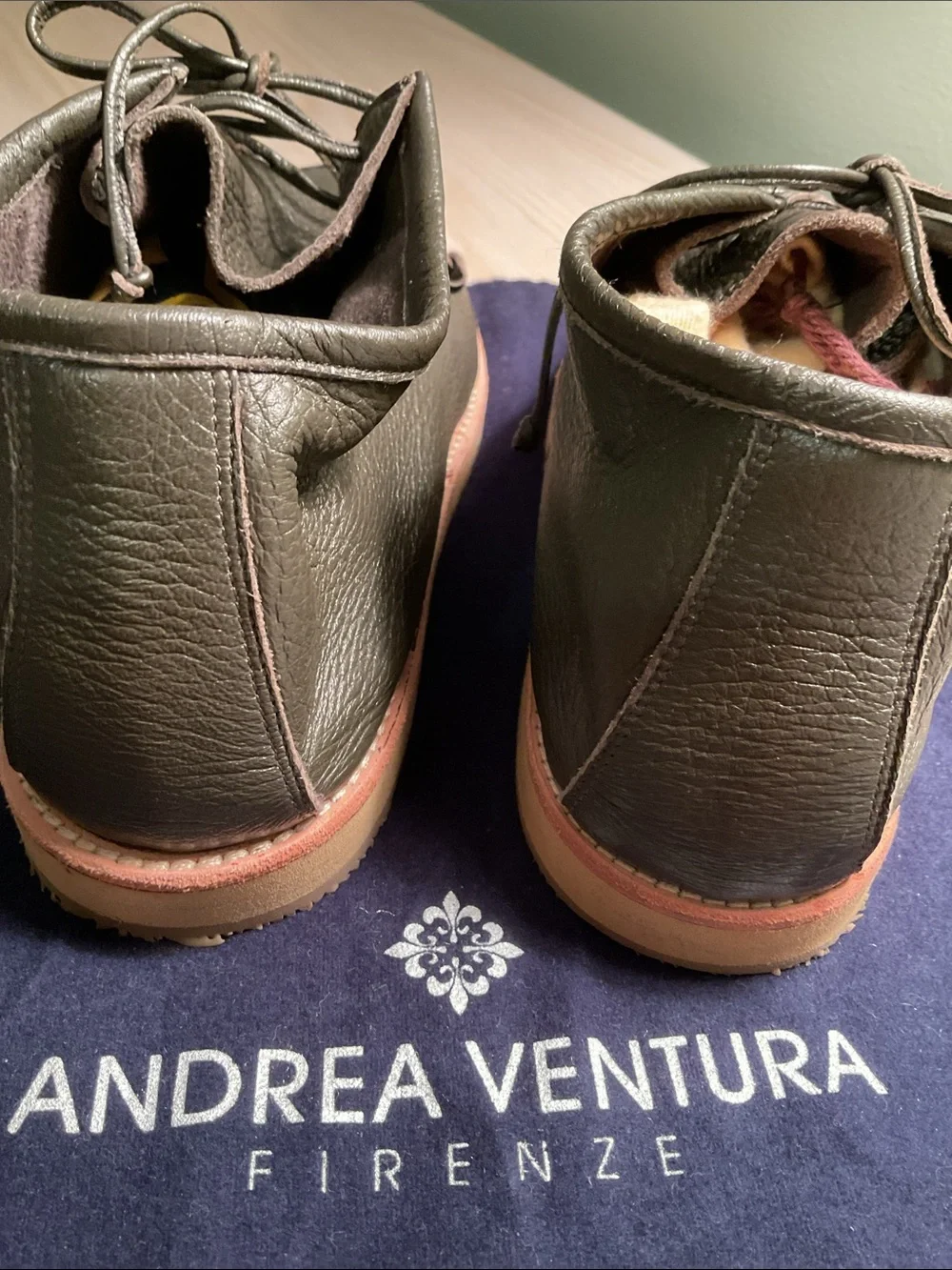 Andrea Ventura Firenze Men’s Leather Sailor Lace-Up Boots in Olive / Brown